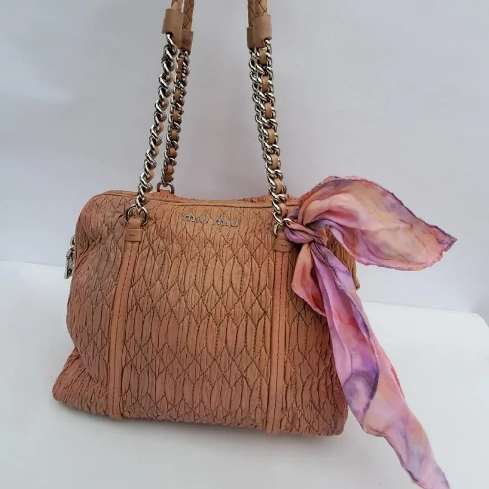 Miu Miu Prada Metelasse arcadie nappa Leather double chain purse beige pink tote - Picture 4 of 15